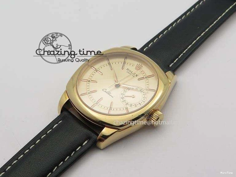 MiroTime 0209 Cozy Cellini Date RG Rose Gold Dial Stick Markers On Black Leather Strap A 3873